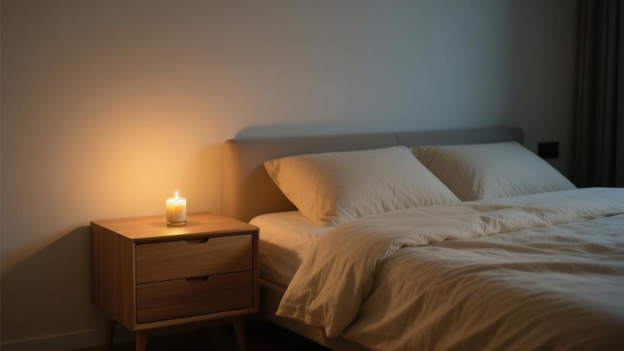 Bedtime candle glowing on a bedside table during a calm nighttime routine