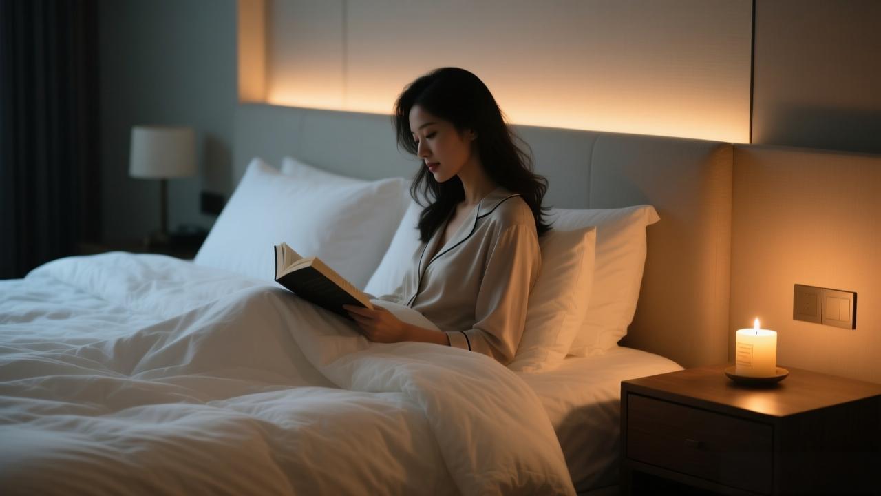 Soft bedroom ambiance with a deep sleep soy bedtime candle creating a relaxing atmosphere